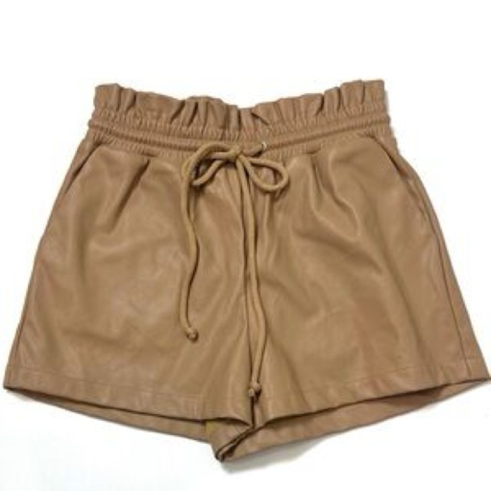Olivaceous Tan High Waist Shorts with Elastic Waistband